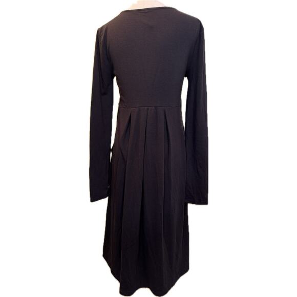 Women's Zenana Premium Long-Sleeve, Pleated Boatneck Shift Dress, Medium, Black - Picture 4 of 10